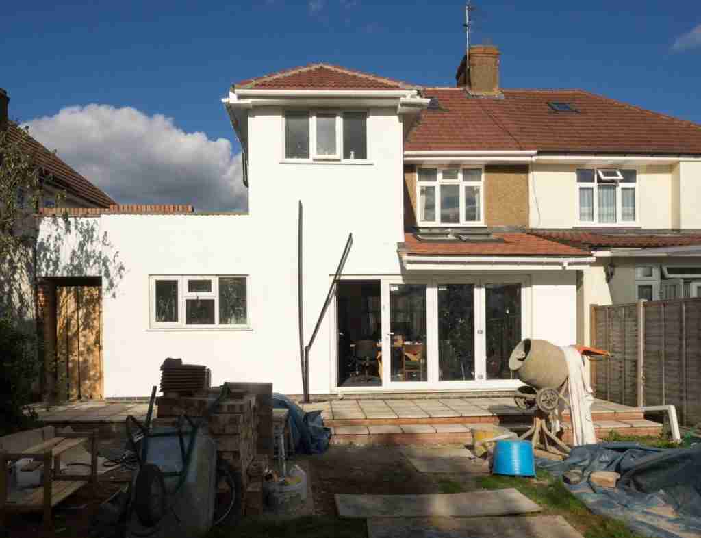 No refurbishing A house undergoing renovation with visible construction.